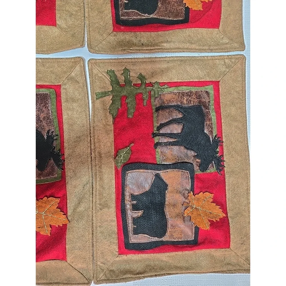 VTG‎ Placemats Set 4 Elk Moose Cabin Lodge Rustic Western Native American Decor